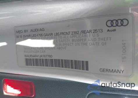 2018 Audi A4 2.0T Premium/2.0T Tech Premium из США, поврежденный, VIN WAUENAF41JA167760